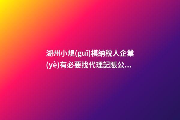 湖州小規(guī)模納稅人企業(yè)有必要找代理記賬公司嗎？